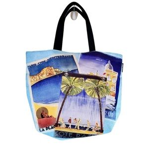LANCOME Paris Cote Riviera Collection Art Deco Canvas Beach Bag Market Tote